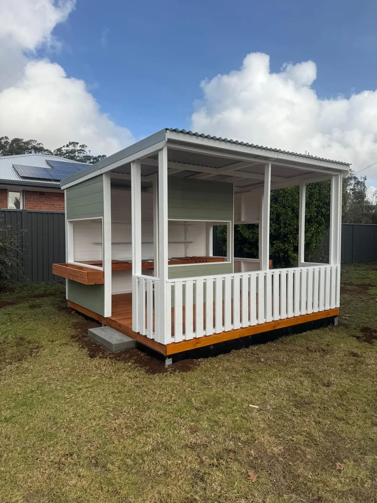 Timber pavilion framed and clad with a balustrade and deck by Akers Construction
