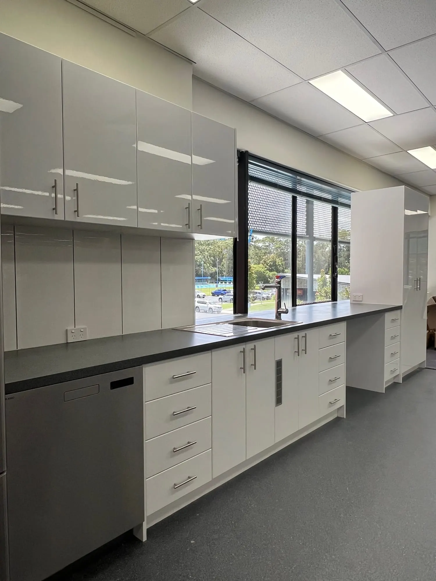 Office kitchenette and benchtop installed during a commercial fit-out on the Coffs Coast