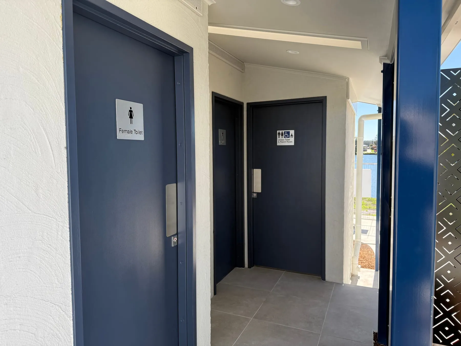 Entry doors to a completed public amenities block, Macksville