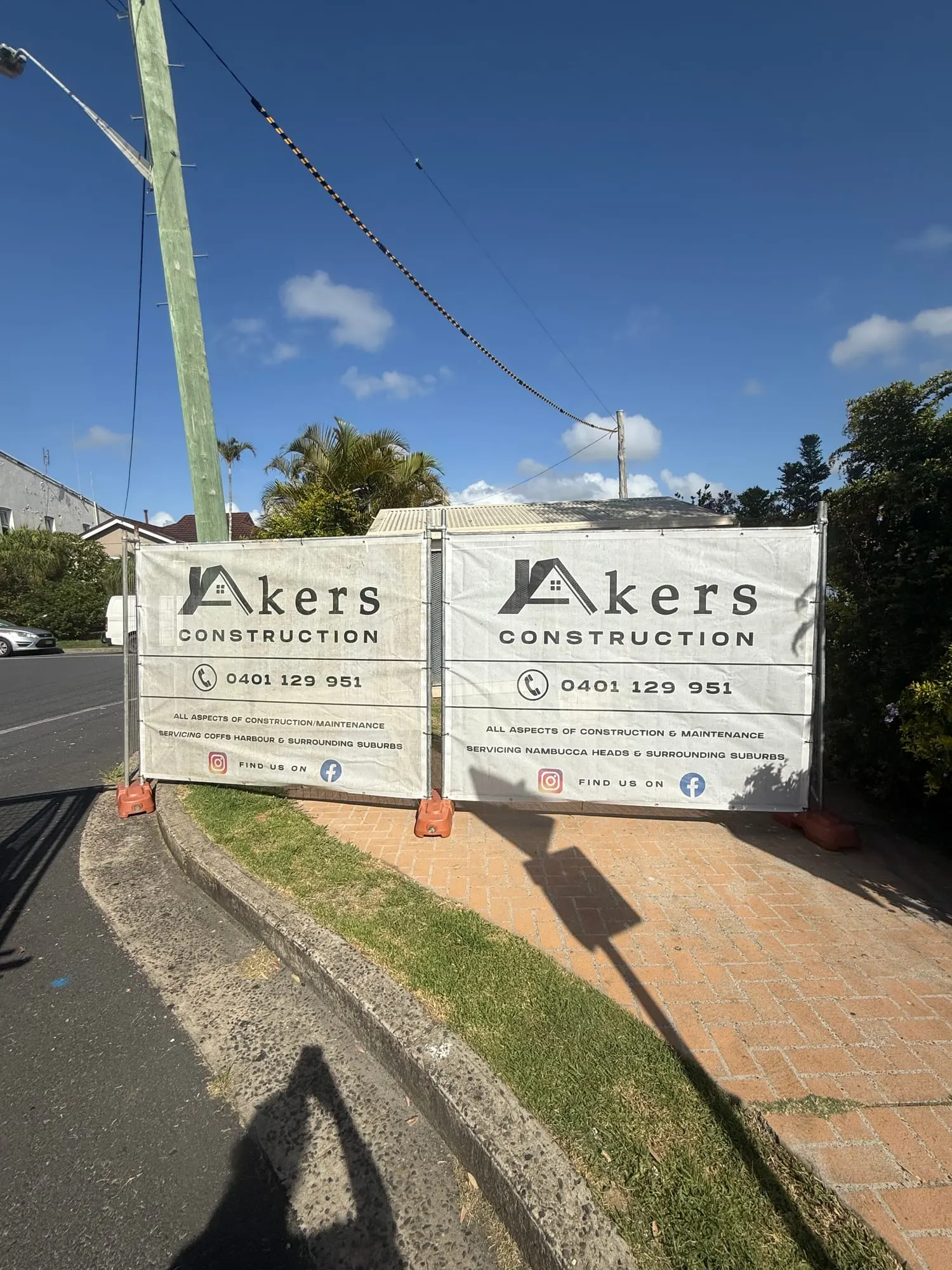 Akers Construction site hoarding on a commercial job site, Coffs Coast