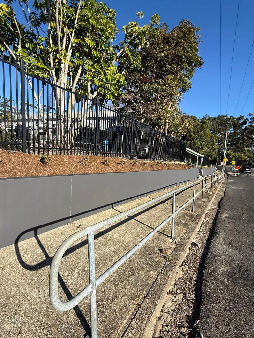 New galvanised handrail and footpath beside the school retaining wall, Nambucca Heads